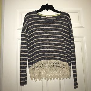 Striped Sweater with Lace Detailing